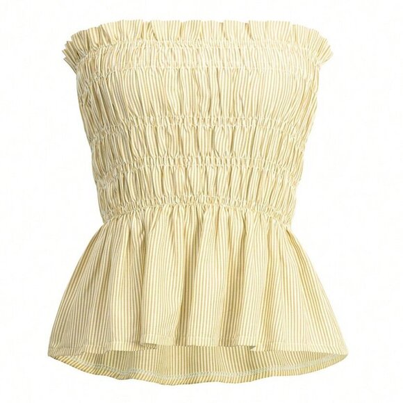 Yellow Boho Womens Striped tube Top And Shorts Set - Picture 8 of 11